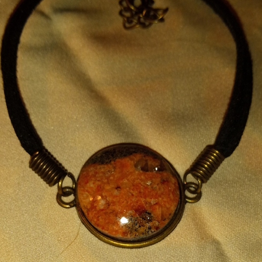 Elegant Black and Gold Pendant Bracelet Hand Made Nebraska River Rock